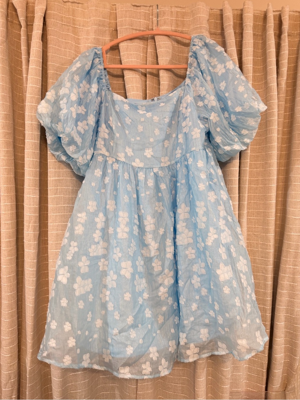 BiBi Sky Blue Floral Puff Sleeve Dress